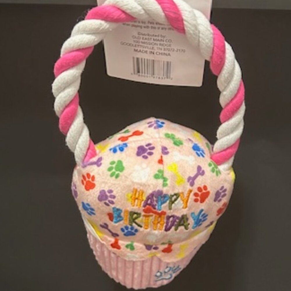 Pet's Birthday Pink Cupcake w/ rope (Dog Toy)